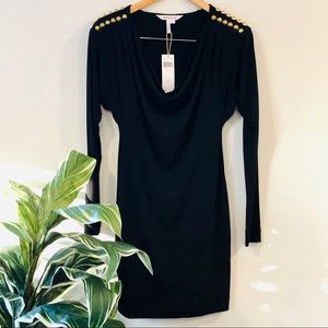 BCBGeneration black dress with gold studs